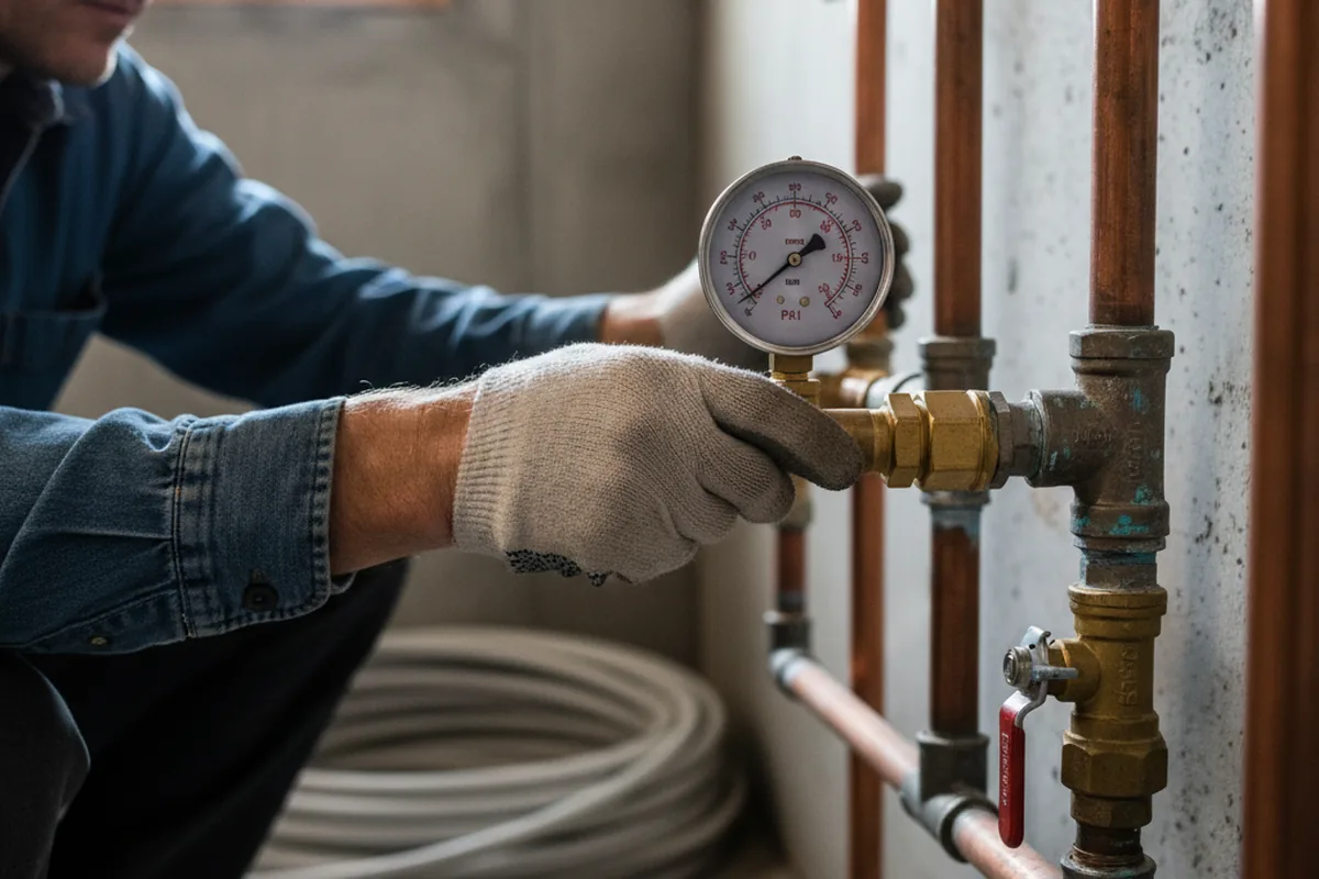 Pressure testing a repaired line during Water Line Repair in Calcium